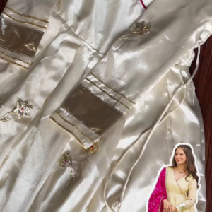 2660-2.png Lustrous Ivory Angrakha Anarkali with Bandhani Contrast Dupatta