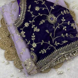 2661-1.png Royal Velvet Grape Blouse with Lilac Organza Saree Set