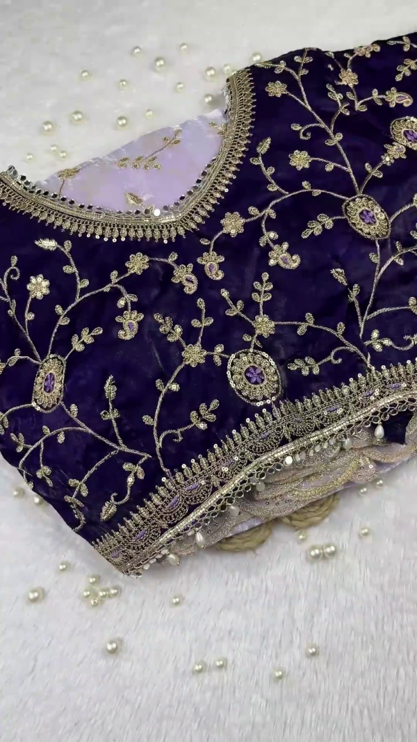 2661-2.png Royal Velvet Grape Blouse with Lilac Organza Saree Set
