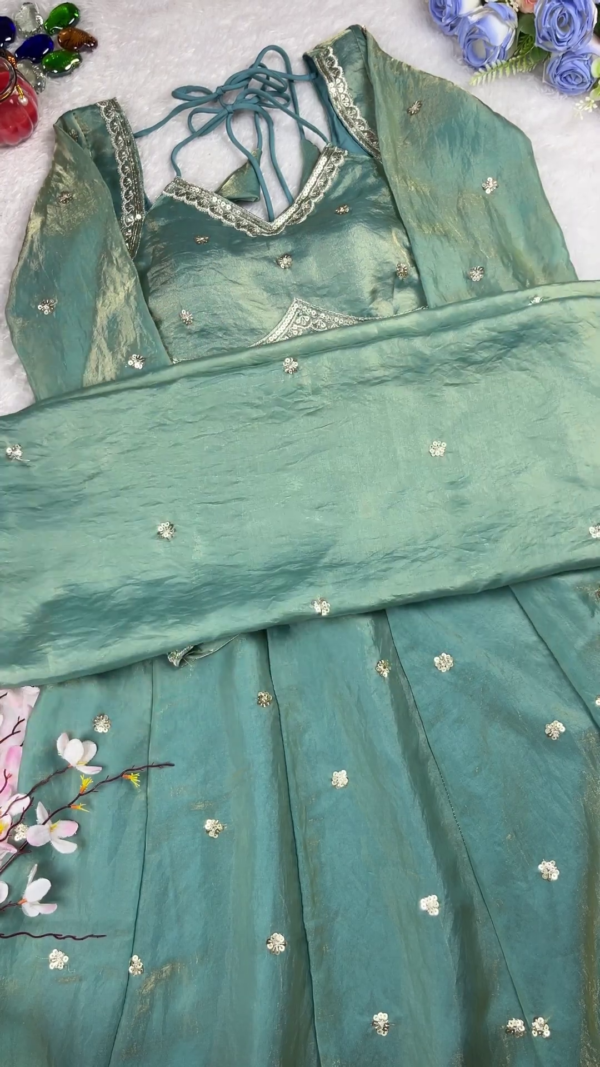 Iridescent Sea-Foam Scalloped Anarkali Gown