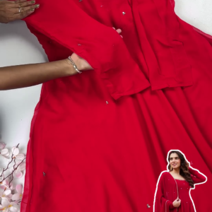 2664-1.png Classic Crimson Georgette Anarkali with Golden Vine Accents
