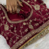 Ornate Wine Velvet Blouse with Intricate Golden Embroidery