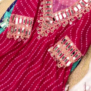2666-1.png Vibrant Rani Pink Bandhani Anarkali with Heavy Mirror Work
