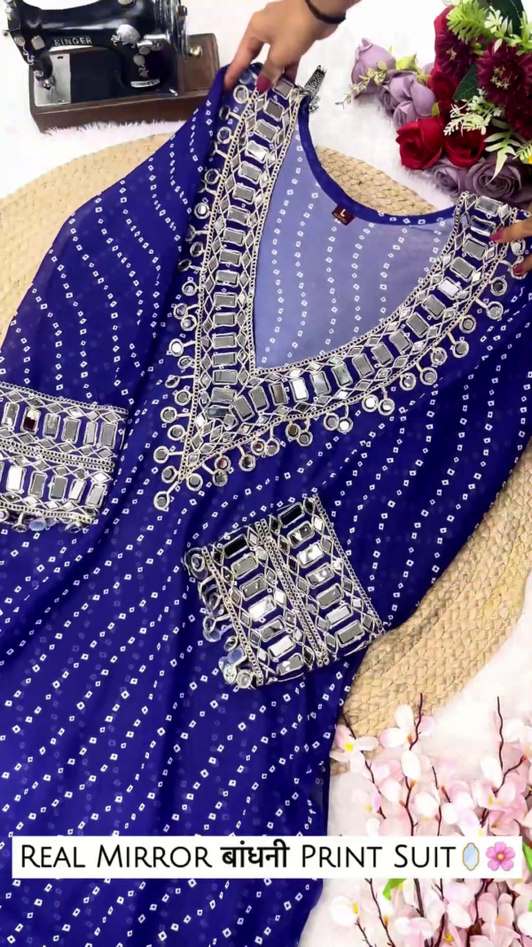 Vibrant Rani Pink Bandhani Anarkali with Heavy Mirror Work