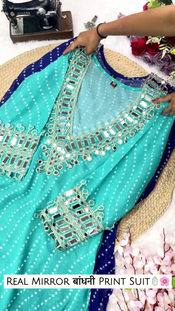 Vibrant Rani Pink Bandhani Anarkali with Heavy Mirror Work