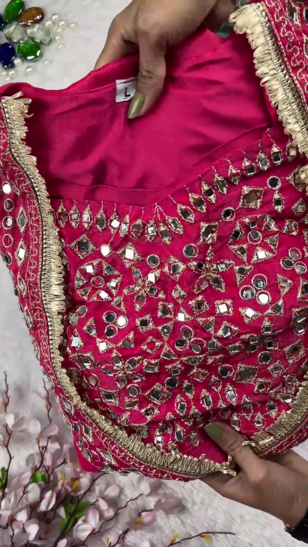 Vibrant Rani Pink Silk Anarkali with Heavy Mirror Artistry
