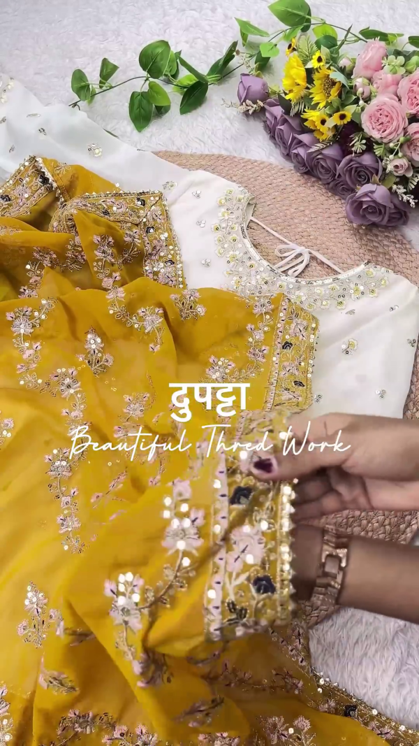 Ethereal White Anarkali with Mustard Floral Highlights