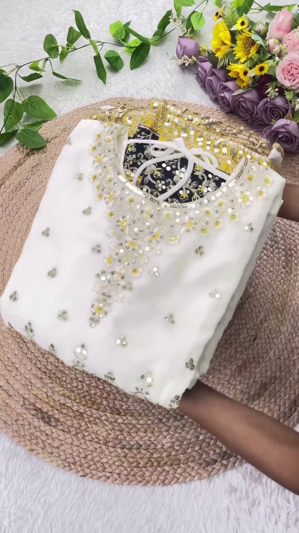 Ethereal White Anarkali with Mustard Floral Highlights