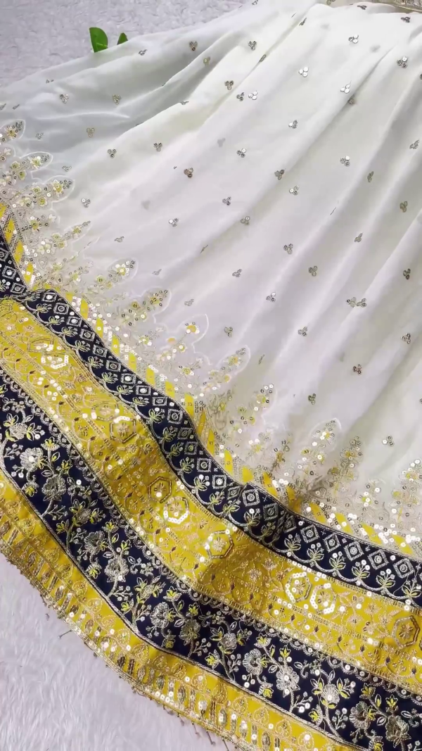 Ethereal White Anarkali with Mustard Floral Highlights