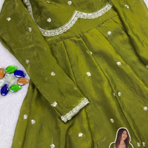 2672-2.png Regal Olive Green Scalloped Anarkali Gown