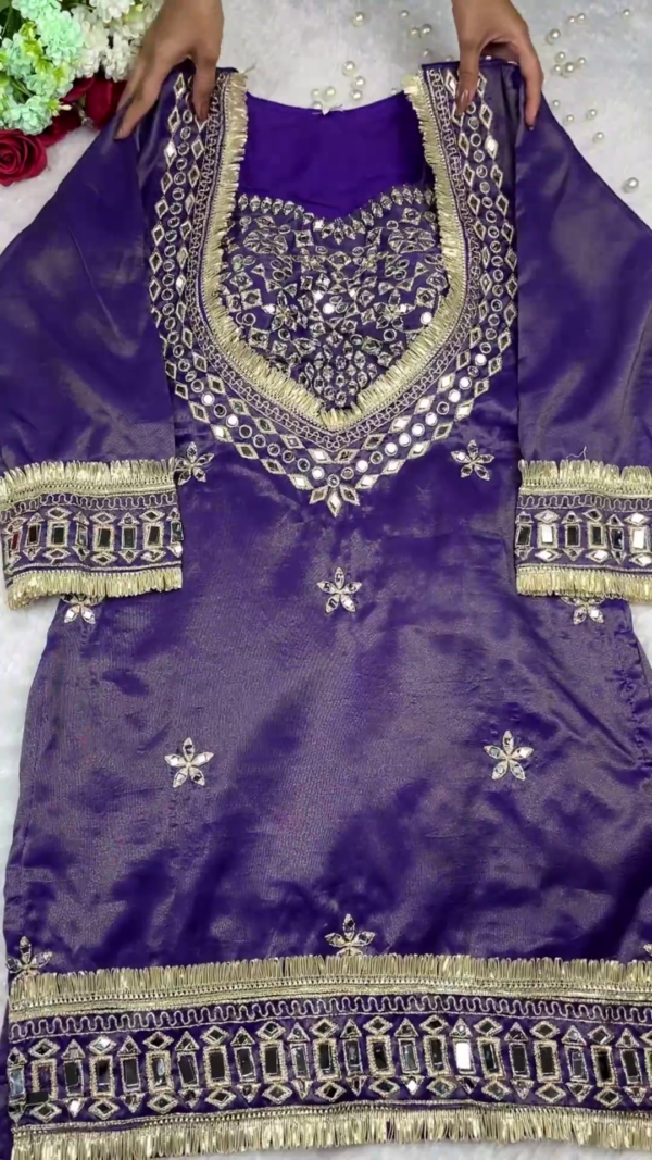 Royal Purple Silk Kurti with Intensive Mirror Artistry