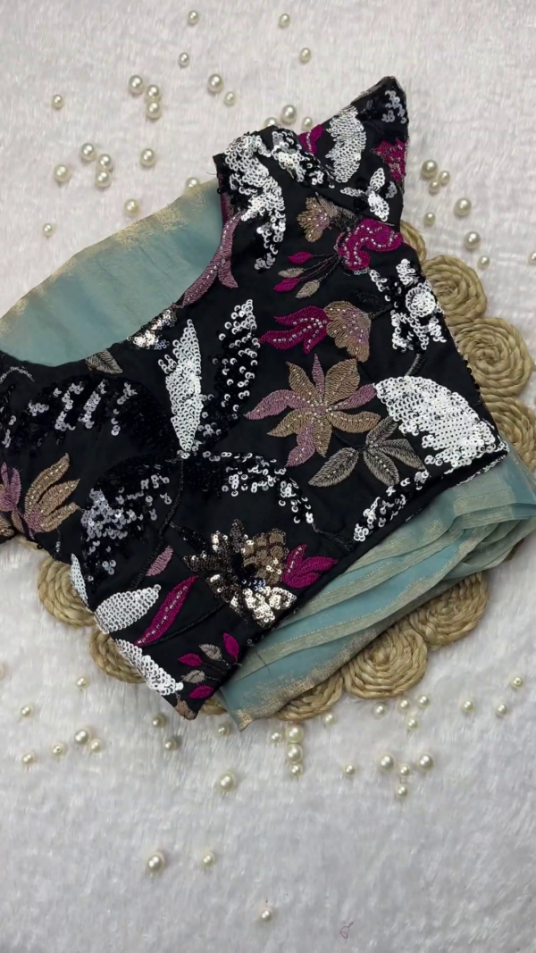 Midnight Black Floral Sequin-Embellished Blouse