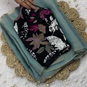 2674-2.png Midnight Black Floral Sequin-Embellished Blouse