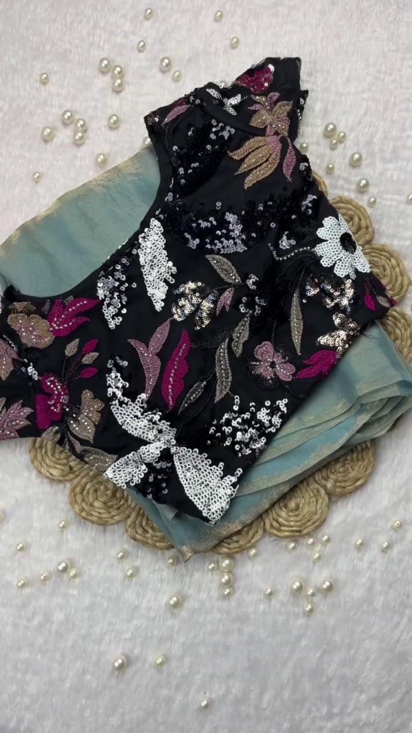 Midnight Black Floral Sequin-Embellished Blouse