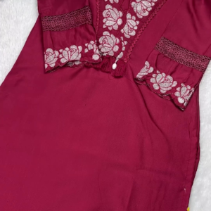 2675-1.png Royal Maroon Kurti with Rose Motif Embroidery