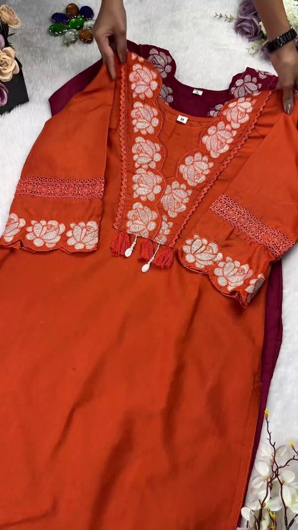 Royal Maroon Kurti with Rose Motif Embroidery