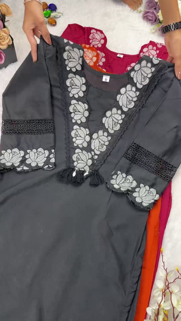Royal Maroon Kurti with Rose Motif Embroidery
