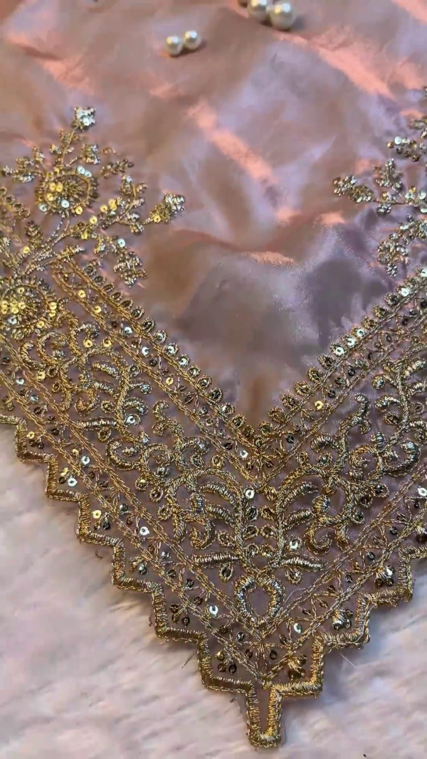 Luminous Rose-Gold Sequin Scalloped Dupatta