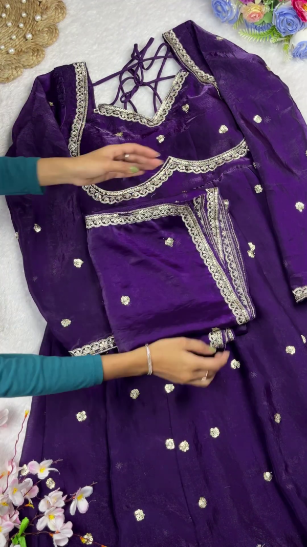 Royal Purple Anarkali with Scalloped Zari Borders