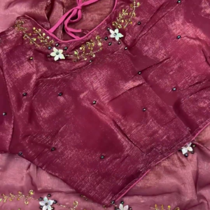 2683-1.png Mauve Silk Saree Set with 3D Floral Accents