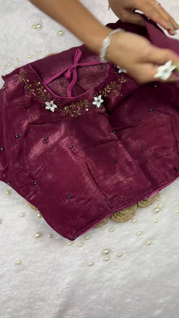 Mauve Silk Saree Set with 3D Floral Accents