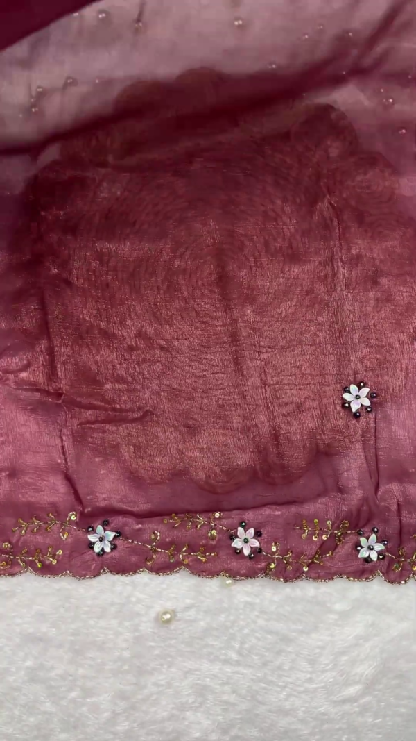 Mauve Silk Saree Set with 3D Floral Accents