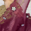 Mauve Silk Saree Set with 3D Floral Accents