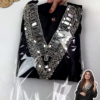 Grand Midnight Black Mirror-Work Sharara Set