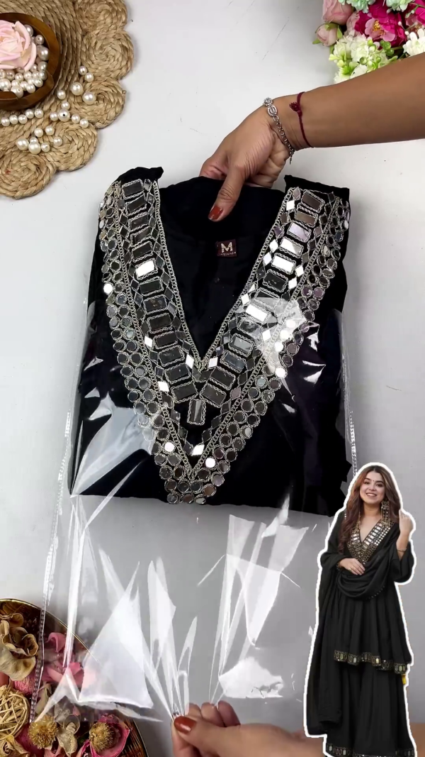 Grand Midnight Black Mirror-Work Sharara Set