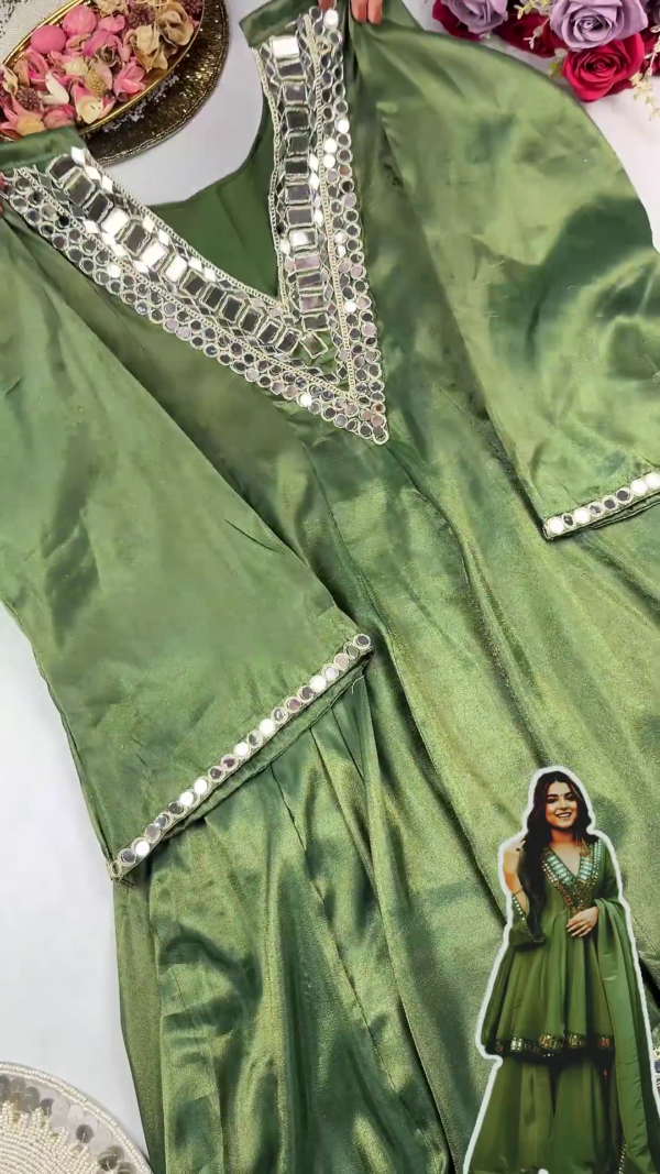 2689-1.png Luminous Moss Green Mirror-Work Sharara Set