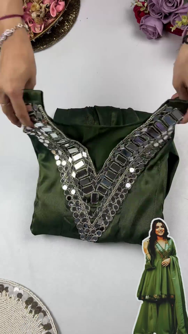 2689-3.png Luminous Moss Green Mirror-Work Sharara Set