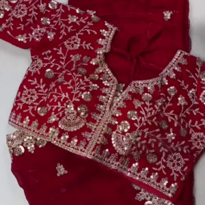 2690-1.png Grand Maroon Velvet Saree Set with Floral Zari jaal