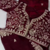 Grand Maroon Velvet Saree Set with Floral Zari jaal