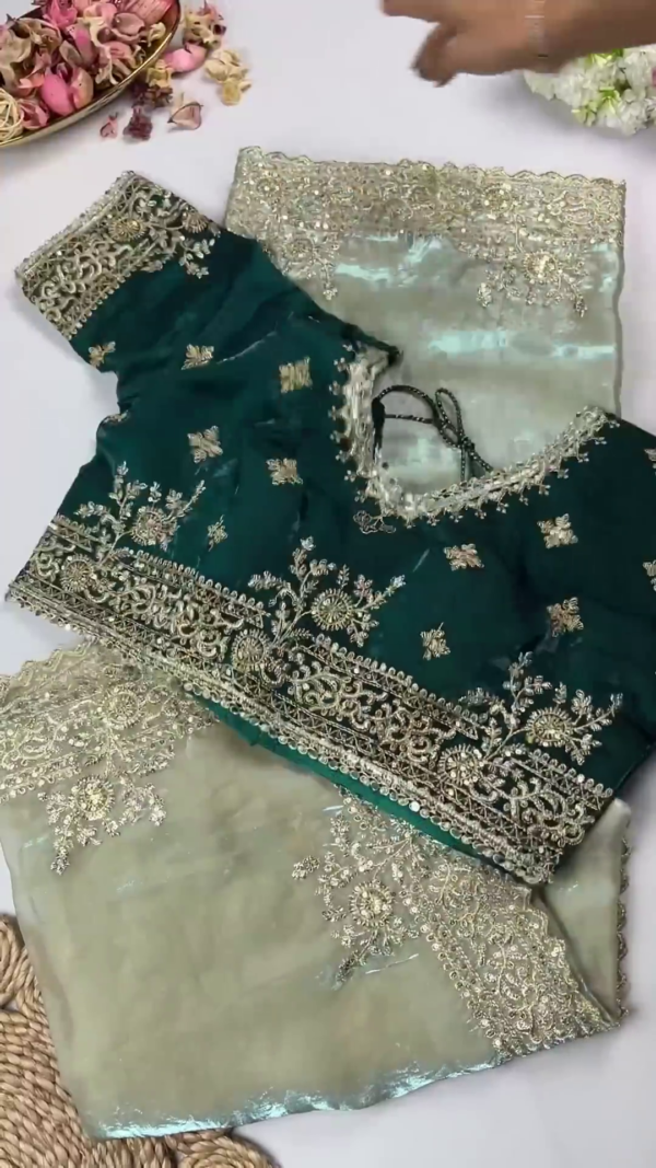 Royal Burgundy Velvet Blouse & Slate Grey Saree Set