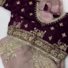 Royal Burgundy Velvet Blouse & Slate Grey Saree Set