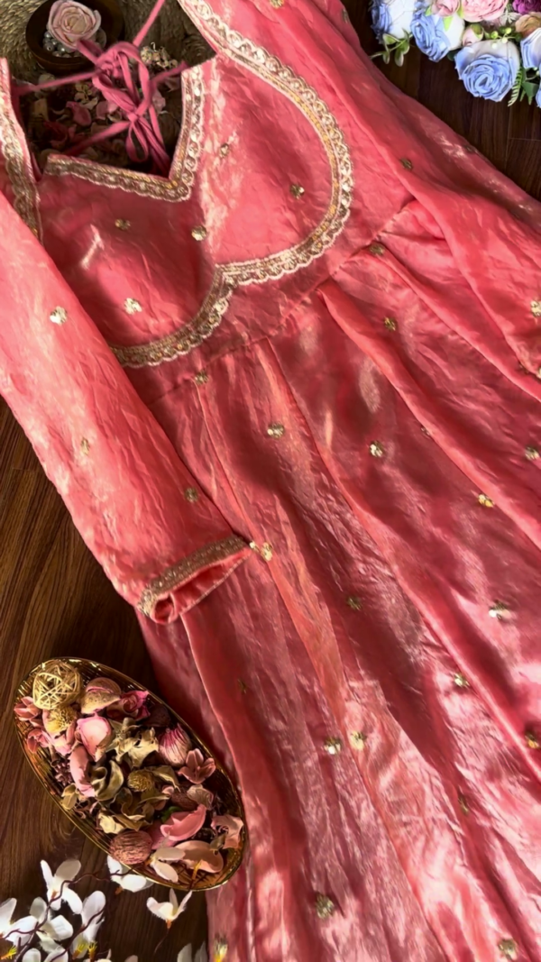 Ethereal Rose Pink Anarkali with Scalloped Zari Artistry