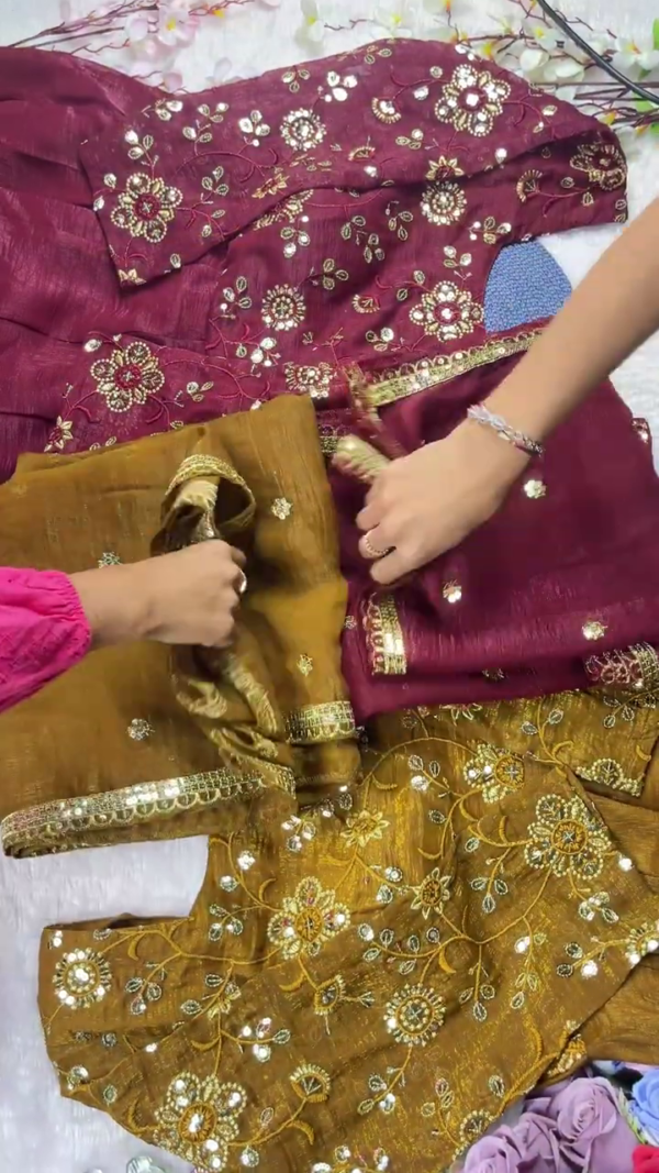 Grand Floral Mirror-Work Peplum Sharara Set