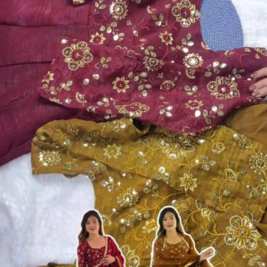 2698-2.png Grand Floral Mirror-Work Peplum Sharara Set