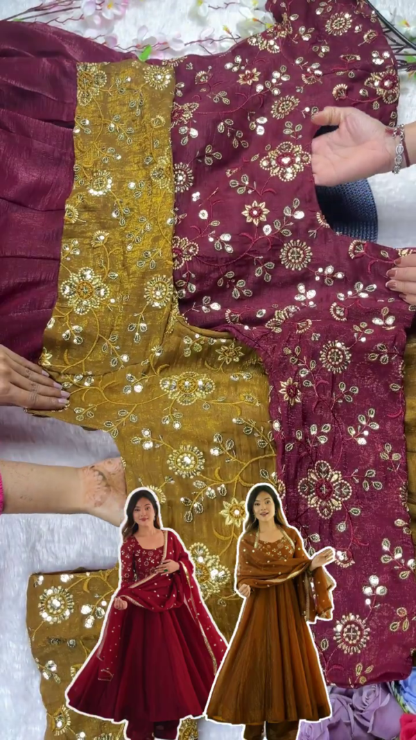 Grand Floral Mirror-Work Peplum Sharara Set
