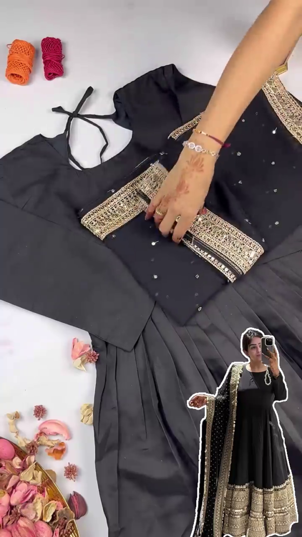 Grand Midnight Black Anarkali with Concentrated Zari Borders