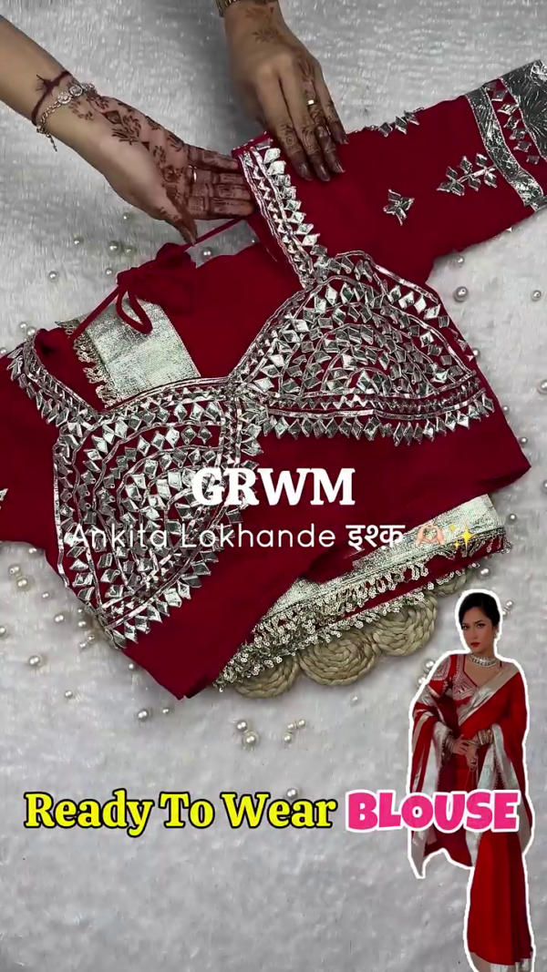 Crimson Mirror-Work Heritage Saree Set