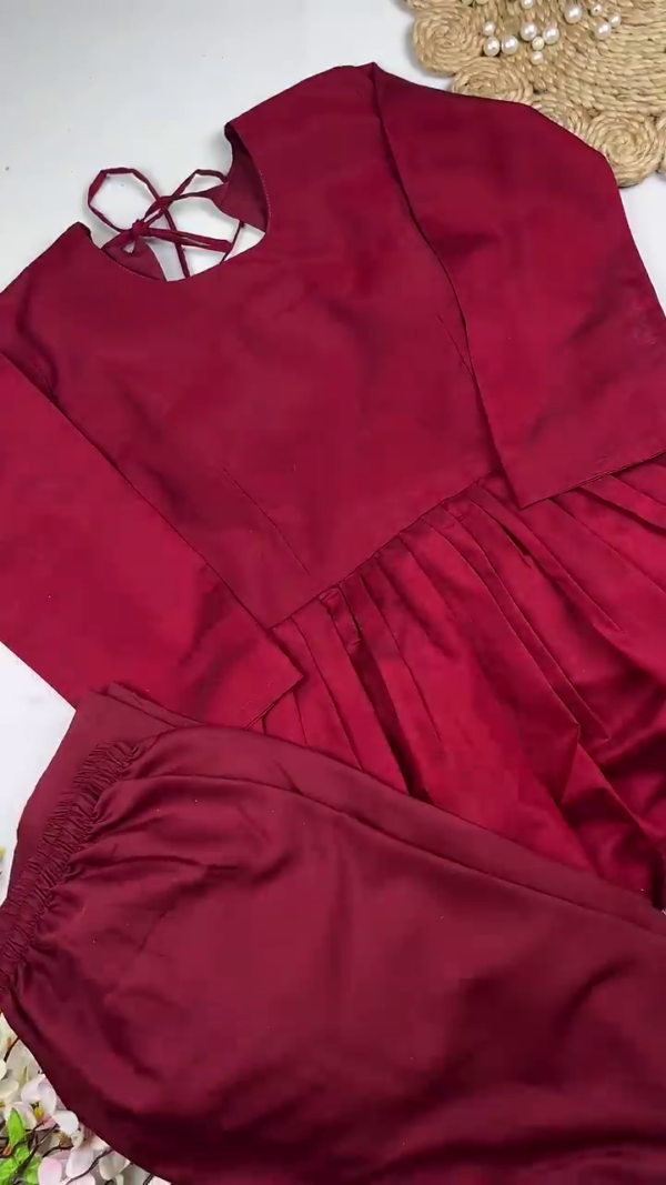 2706-1.png Minimalist Maroon Cotton-Finish Co-ord Set