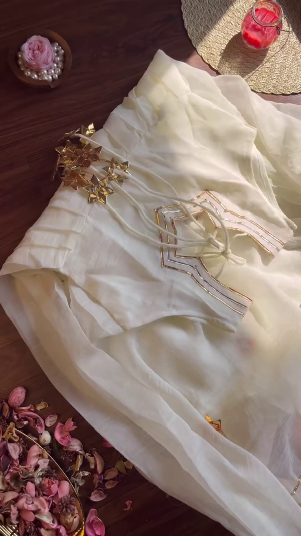 Minimalist Cream Anarkali with Concentrated Gota Borders
