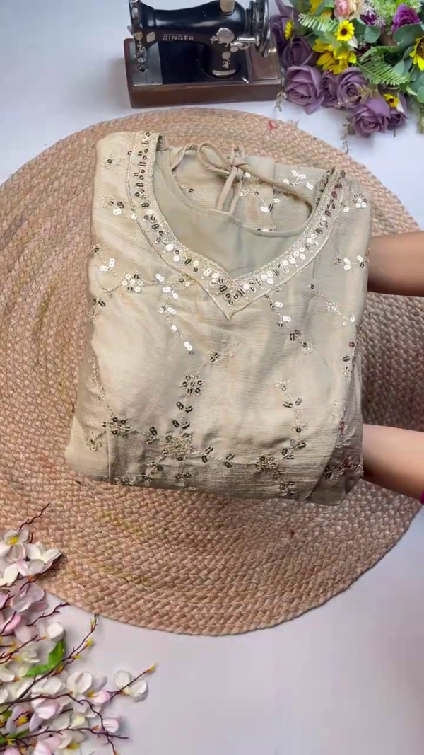 Grand Champagne Mirror-Work Anarkali Set