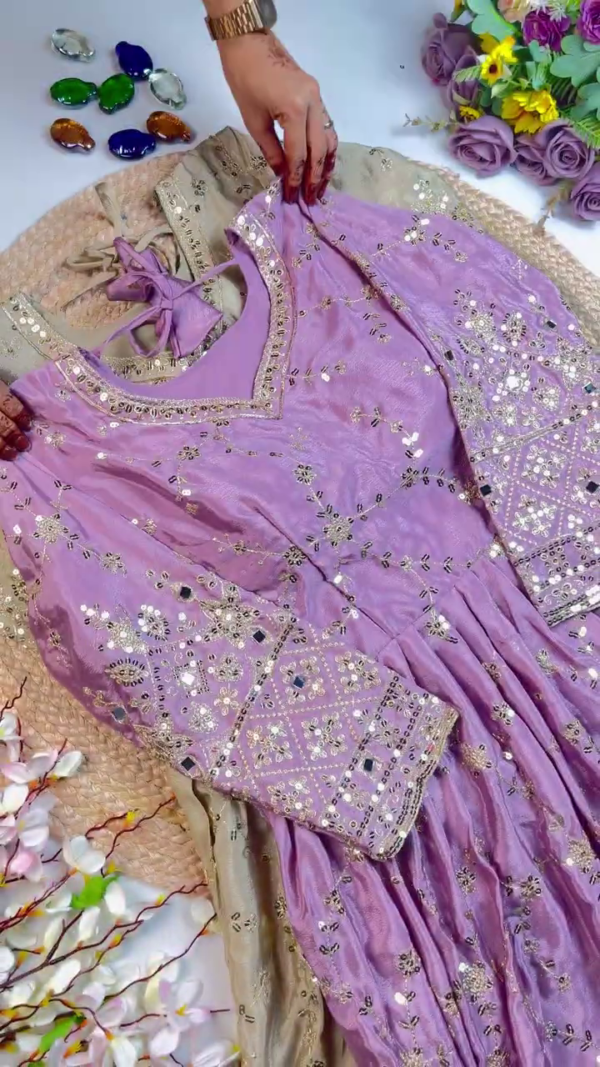 Grand Champagne Mirror-Work Anarkali Set