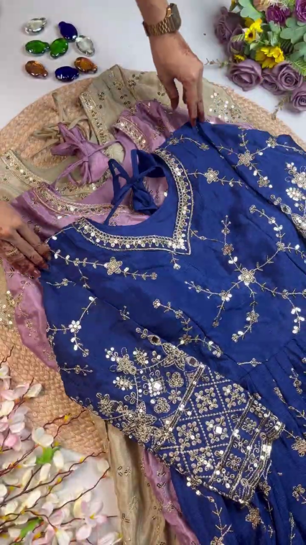 Grand Champagne Mirror-Work Anarkali Set