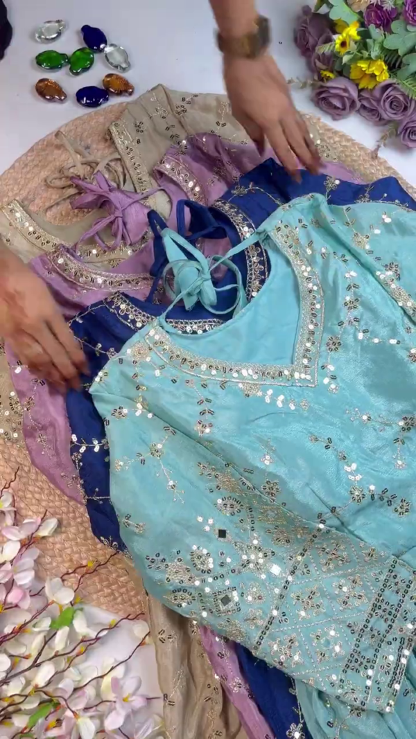 Grand Champagne Mirror-Work Anarkali Set