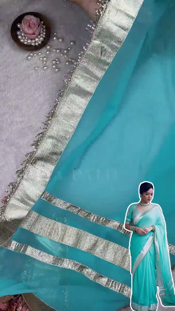 2709-1.png Azure Sky Saree with Bold Silver Heritage Accents