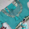 2709-4.png Azure Sky Saree with Bold Silver Heritage Accents