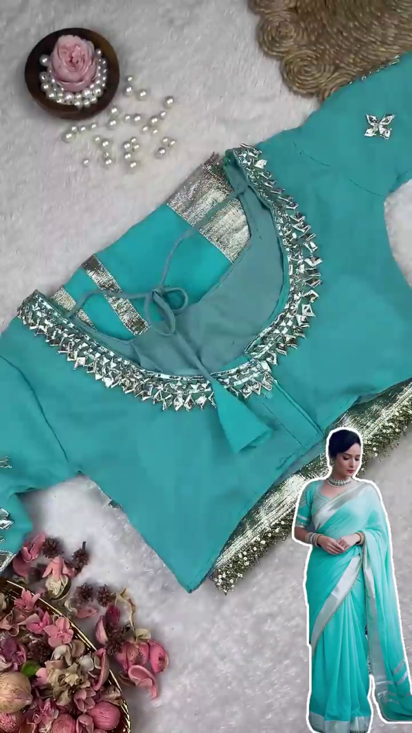 2709-4.png Azure Sky Saree with Bold Silver Heritage Accents